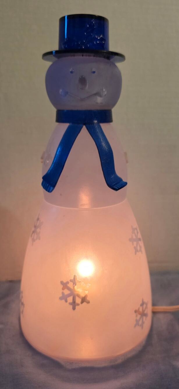 2001 Avon Snowman Lighted Lamp Christmas Decor 11" Blue Hat MISSING ARMS